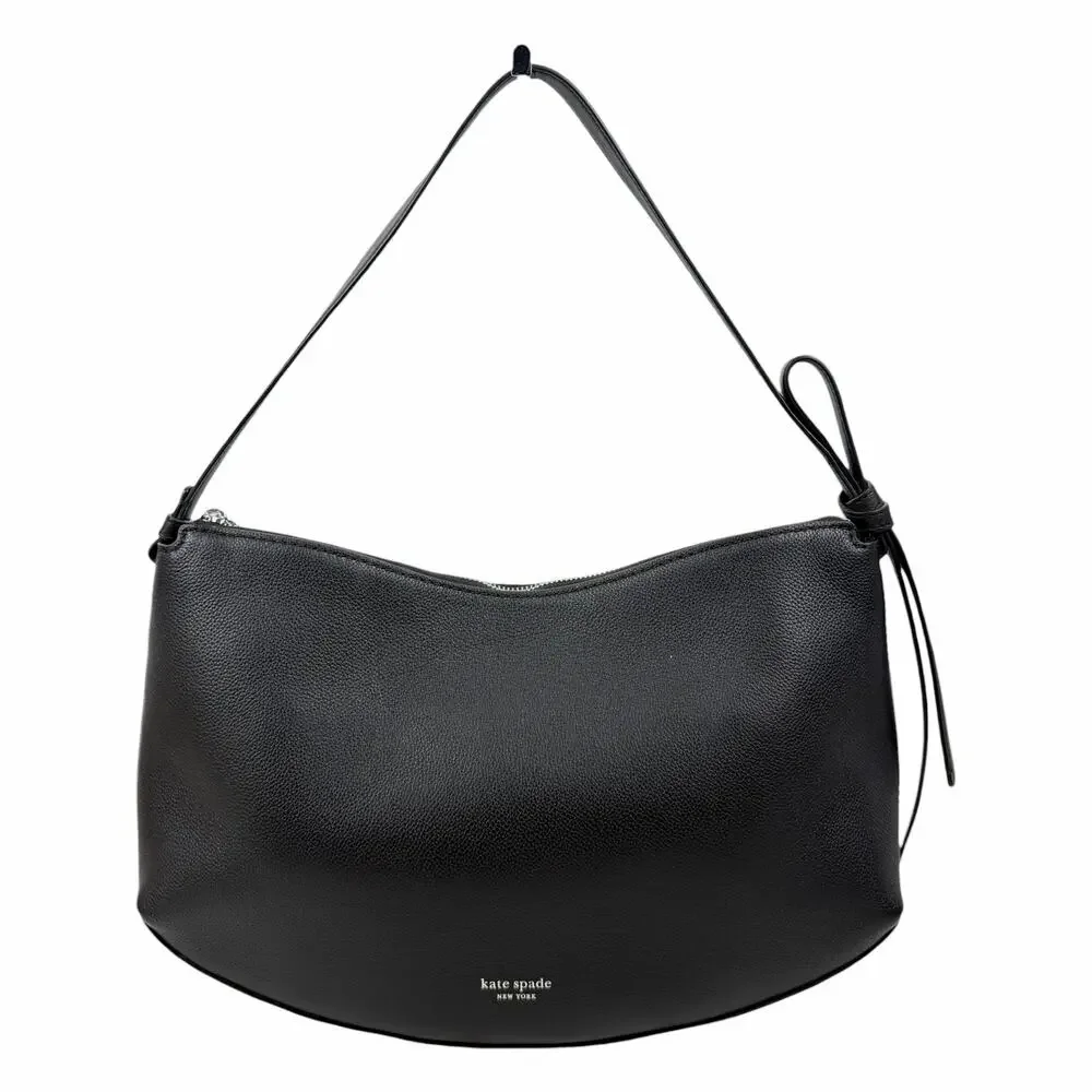 Kate Spade Loop Large Shoulder Bag Pebble Leather Black Silver